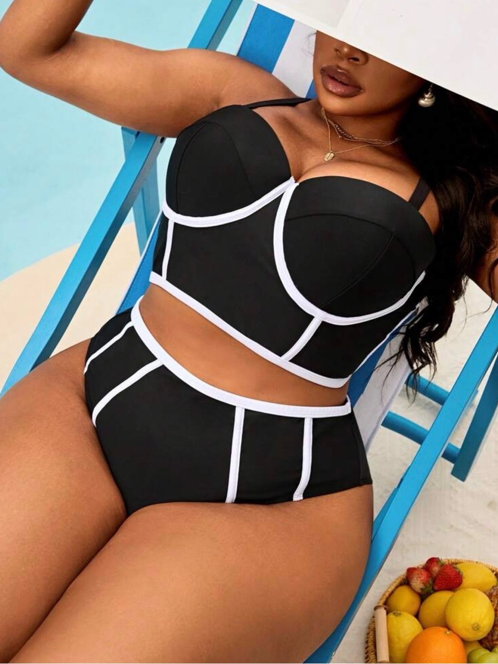 SHEIN Black & White Swimsuit Two-Piece Set (1XL) NEW